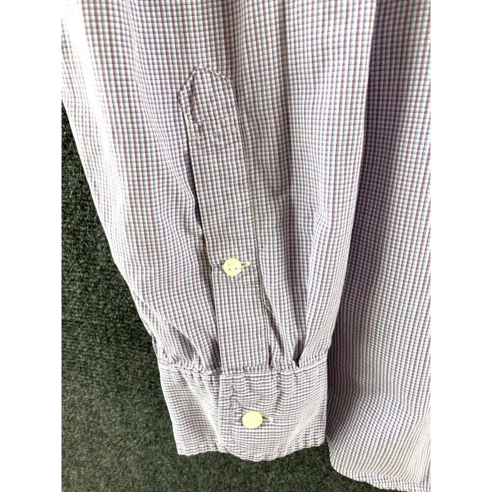 J. Crew Shirt Mens Medium 15-15.5 Purple White Micro Gingham Check 2-Ply Cotton